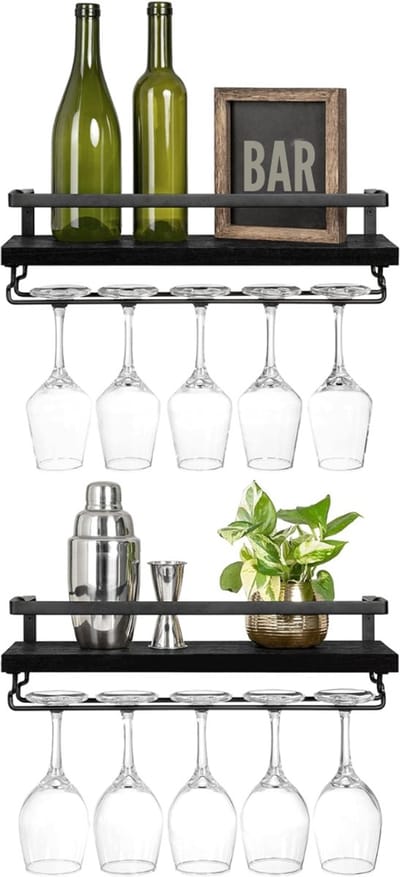 Florixa® Wijnrek Muur - Wijnrek - Wijnrekken - Zwart - ‎16cm x 43cm x 13cm