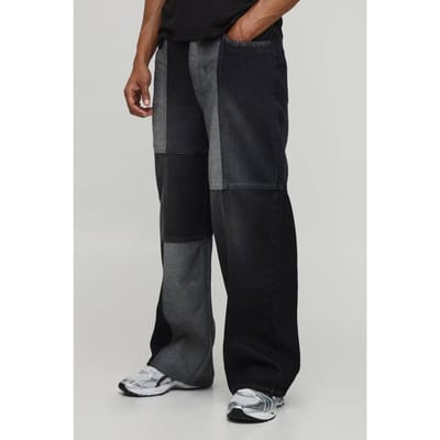Multi Patchwork Baggy Fit Jeans | Washed Black | Size 46R