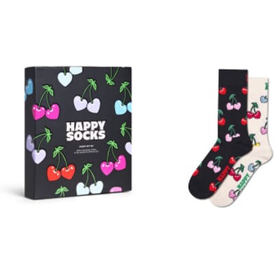 Happy Socks Dames Sokken Kers Hartjes Valentijn 2-Pack Zwart - Maat 36-40
