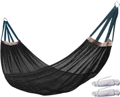 Campinghangmat - Nets schommel - Ontspannen buiten - Ademende ijszijde - 260 x 130 cm - Zwart
