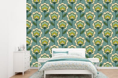 Behang - Fotobehang Retro - Design - Jaren 70 - Bloem - Breedte 360 cm x hoogte 260 cm