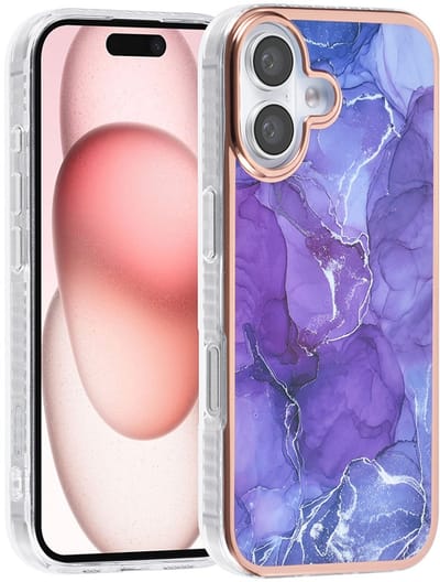 TUNIQ telefoonhoesje voor Apple iPhone 16 - Siliconen backcover - Marmer paars