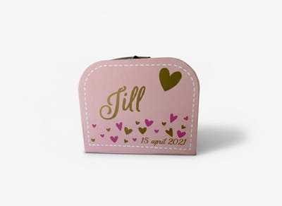 Hip met Pit Creaties Geboortecadeau - Koffertje roze - 30x20 cm - Gepersonaliseerd - Met geboortekaartje