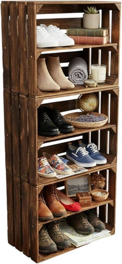 Set van 3 Gevlamde Houten Kisten Donker - Fruitkist, Wijnkist of Opslagbak 50x40x30 cm