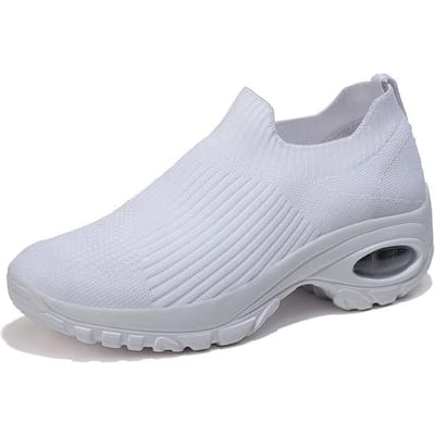 Nieuwe Dames Casual Schoenen plus Maat Luchtkussen Fly-Knit Sneakers Instapschoenen Mode Casual Schoenen Sok Schoenen Damesschoenen 42 wit