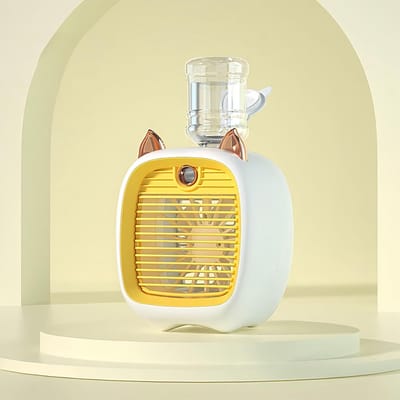 KZQ Oplaadbare Mini Usb Bureauventilator Met Luchtbevochtiger En Verneveling, Schattig Dierontwerp, Verstelbare Wind, Geel