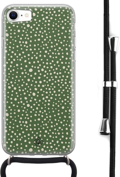 Casimoda® hoesje met koord - Geschikt voor iPhone SE (2020) - Green Dots - Afneembaar koord - Siliconen/TPU - Groen