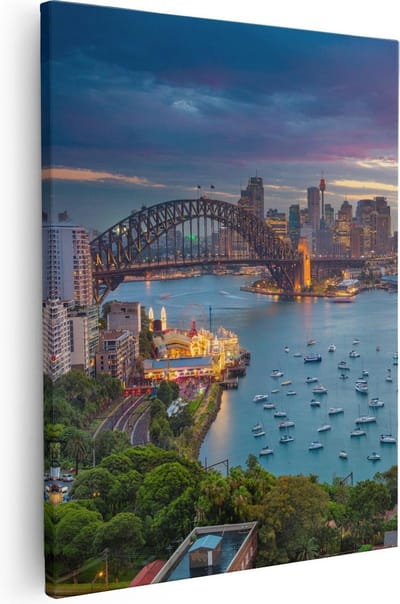 Artaza Canvas Schilderij Zonsondergang - 40x50 cm - Wanddecoratie Skyline - Muurdecoratie Boten Haven - Kamer Accessoires