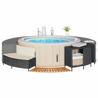 vidaXL - Hottub-ombouw - poly - rattan - en - massief - acaciahout - zwart