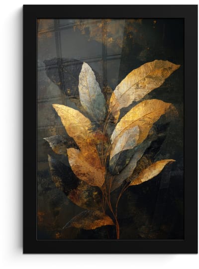 Poster in lijst - Fotolijst 20x30 cm - Posters - Gouden Bladcompositie – Botanische Luxe - Posterlijst zwart - Decoratie - Wanddecoratie woonkamer - Muurdecoratie slaapkamer