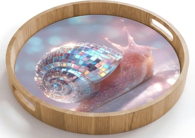 Dienblad rond 40x40 cm - Schootdienblad hout - Slak - Disco - Mozaïek - Blauw - Borrelplank rechthoek - Plateau houten dienbladen