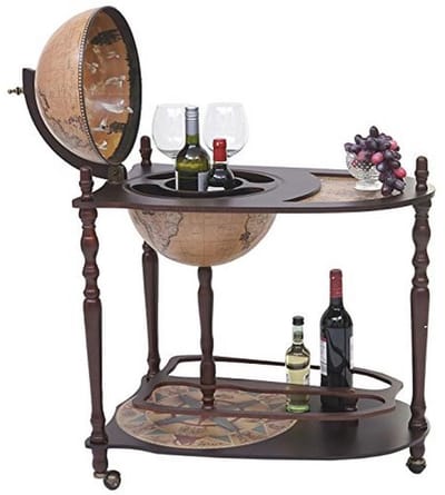 Globe Mini Bar met Tafel - Antieke Wereldkaart en Eucalyptus Hout