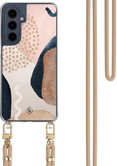 Casimoda® hoesje met beige koord - Geschikt voor Samsung A16 - Abstract Dots - Afneembaar koord - TPU/polycarbonaat - Bruin/beige