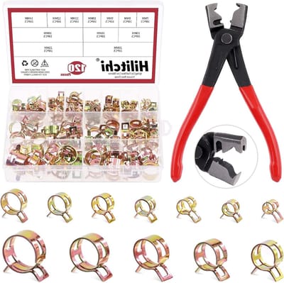 121-delige Assortiment Kit met Veer Klemmen voor Slangen - Inclusief 12 Maten van 7-22mm, Slang Klemmen en Klemmen Tang voor Brandstof en Vacuüm Slangen