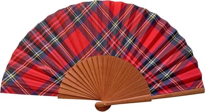 Handgemaakte Spaanse Waaier Rood Tartan Hout en Katoen 23 cm Inclusief Jute Etui