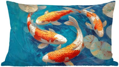 Sierkussens - Kussentjes Woonkamer - 60x40 cm - Vissen - Waterlelies - Oranje - Water