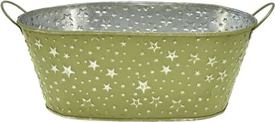 Ovale metalen schaal met sterren en handvatten, groen, 31 × 16 cm, H 1
