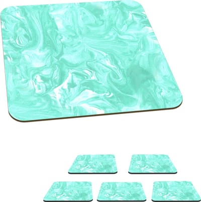 Onderzetters voor glazen - Blauw - Marmer print - Verf - Design - 10x10 cm - Glasonderzetters - 6 stuks