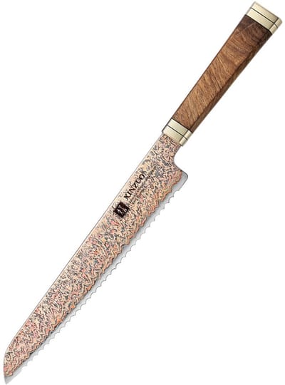 Xinzuo - Professioneel broodmes van Koper Damascus staal - 52 lagen rondom harde 12Cr18MoV kern - Handvat van Padauk Burl hout - X08C Retro Series