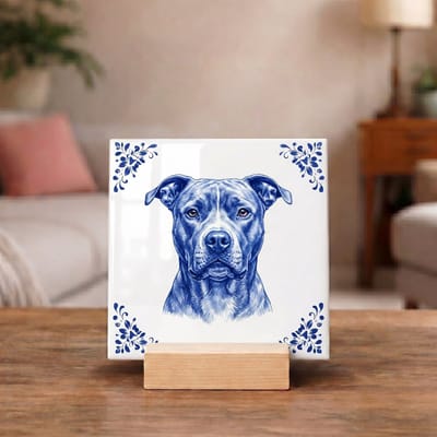 Delftsblauw Tegeltje 11x11 Staffordshire Bull Terrier – Cadeau voor Hondenliefhebber