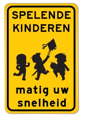 Bord Spelende kinderen - Matig uw snelheid - 60x40 cm - geel - Bevestiging: Zonder bevestiging (alleen het bord)