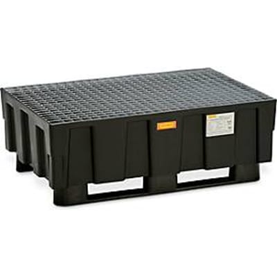 EURO opvangbak 250/2 CEMO, polyethyleen, met 2 sledes, met goedkeuring, B 1205 x D 805 x H 430 mm, met gegalvaniseerd rooster
