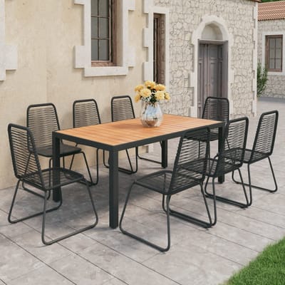 vidaXL - 9-delige - Tuinset - PVC-rattan - zwart - en - bruin