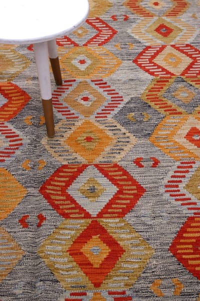 Kleurrijk Tapijt Laagpolig Handgeweven Wollen Vloerkleed - Koho Afghan Kelim 243x173 - 243x173cm- Modern - Woonkamer - Salon - Slaapkamer - Eetkamer