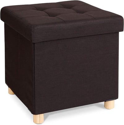 Opvouwbare kruk met linnen opbergkist - Houten poten - 38 x 38 x 38 cm - Bruin