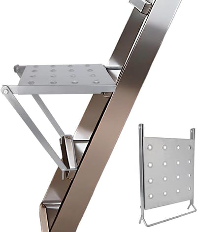 Opvouwbaar Ladderplatform, Antislip Stabiel Werkplatform Gereedschapslade voor Huishoud en Uitschuifladders Accessoires voor Schilders & DIY 136kg Draagvermogen (Zilver)