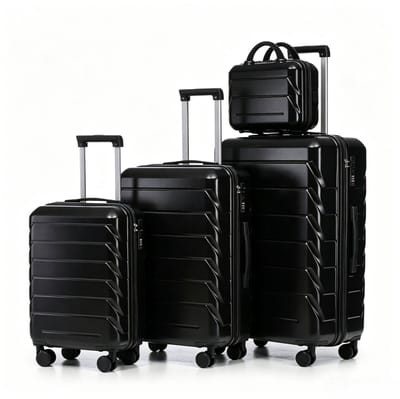 4-delige Koffer Set - Hardcase Koffers - ABS Koffer - Spinner Koffer - Met Cosmetica Koffer - 360° Wielen - Waterdicht - Krasbestendig - Familievakantie - 14/19/24/28 Inch - 4 Stuks - Zwart