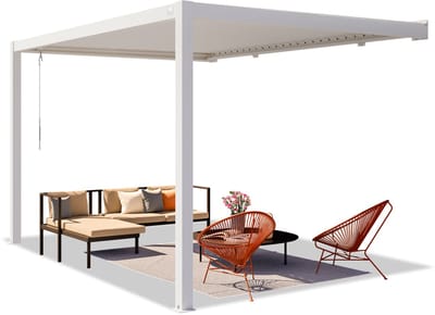 PRIMEYARD Pergola aan huis 3x4 m staanders van aluminium met stalen lamellendak witte muurpergola