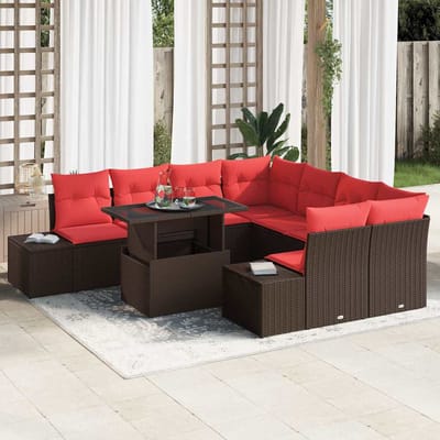 vidaXL - Tuinbank - Set - 9 - st - 8-Aantal - zitplaatsen - Bruin - en - Rood