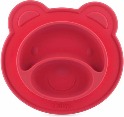 Nûby - Siliconen bord en placemat in één met zuigbodem - Rood - Beer - 9m+