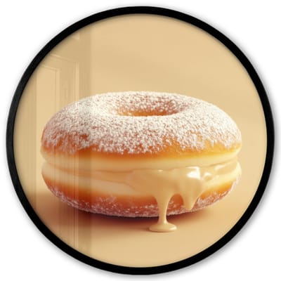 Poster in lijst Rond - Fotolijst 40x40 cm - Posters - Donut - Romig - Poedersuiker - Beige - Ronde posterlijst zwart - Decoratie - Wanddecoratie woonkamer - Muurdecoratie slaapkamer