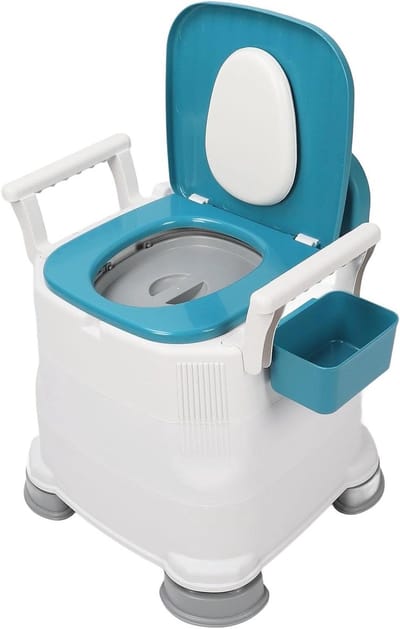 Toiletstoel met Armleuningen - Draagbaar Toilet - Ondersteuning Mobiliteit - Verstelbare Hoogte - 39-44 cm - Wit