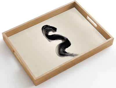 Dienblad hout 50x35 cm - Schootdienblad - Penseelstreek - Zwart - Minimalistisch - Borrelplank rechthoek - Plateau dienbladen