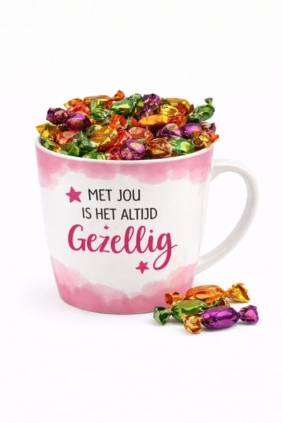 Mok - Koffie - Cadeau - Traktatie - Gezellig - Mok Met Jou Is Het Altijd Gezellig - Keramiek - Toffeemix - Zijden "Speciaal voor jou"