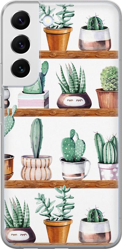 Leuke Telefoonhoesjes - Hoesje geschikt voor Samsung Galaxy S22 - Cactus - Soft case - TPU - Planten - Groen