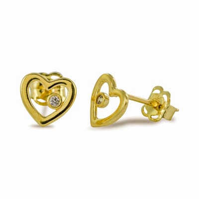 New Bling 9NBSAM-G210445 Gouden Oorknopjes - Dames - Hartjes - Zirkonia - 6,2 x 6,6 mm - 14 Karaat - Goud