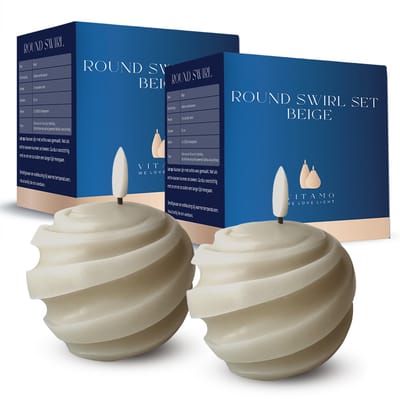 VITAMO Swirl LED Kaarsen met Echte Wax 2 Stuks – Realistische Flikkering, Timerfunctie, Sfeervol en Natuurlijk Licht Uitstraling – Beige, 2 Stuks