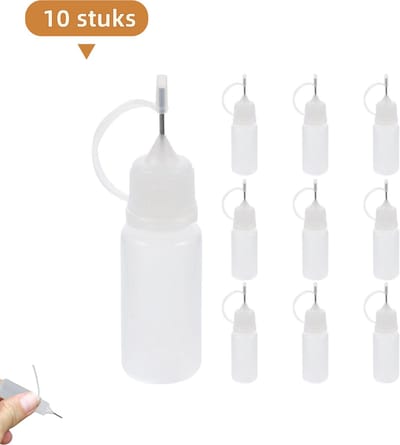 10-delige set - Doseerflesje met naald - 20 ml - Applicator - Doe-het-zelf quilling tool - Precisieknijpflesje - met sproeier - Transparant