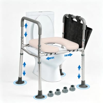 Toiletverhoger met Armleuningen - Toiletsteun Opstahulp - Veilig Opstaan - Verstelbaar Frame - Max 150 kg - Grijs
