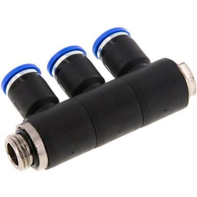 8mm x G1/4'' 3-way Manifold Messing/PA 66 Insteekfitting Buitendraad Draaibaar NBR