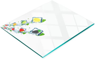 Multifunctioneel decoratief glazen bord met fruitblokjes, 60x52 cm