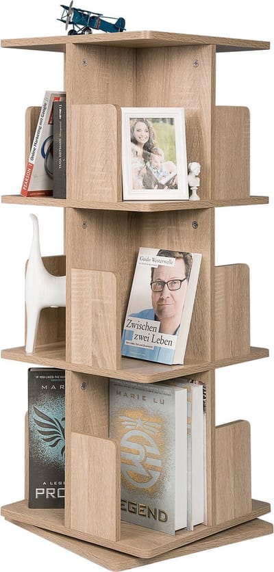 Bolt Edge Draaibare Boekenkast - 3 Lagen - Houten Boekenrek - 39x39x128 cm