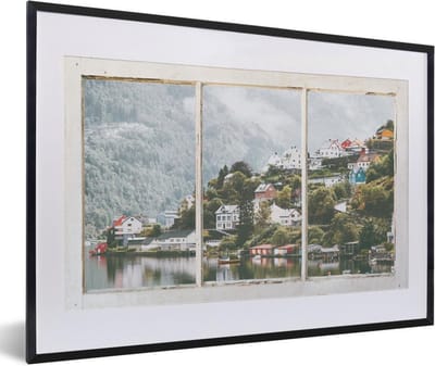 Fotolijst incl. Poster - Doorkijk - Berg - Mist - 60x40 cm - Posterlijst