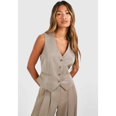 boohoo Dames Mock Horn Getailleerd Gilet | Taupe | Maat: 36