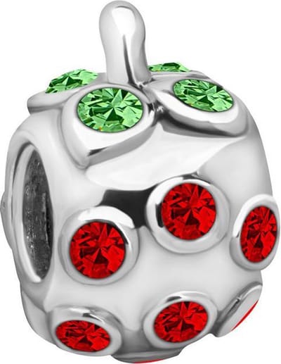 Quiges - 925 - Zilveren - Bedels -Sterling zilver - Beads - Aardbei met Zirkonia Rood/Groen Kraal Charm - Geschikt – voor - alle bekende merken - Armband Z416