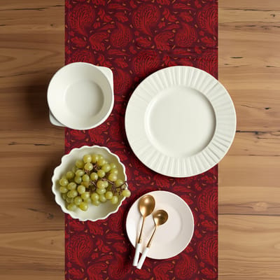 ABAKUHAUS tafelloper kastanjebruine zinnoberrood – Paisley-patroon 40×180 cm